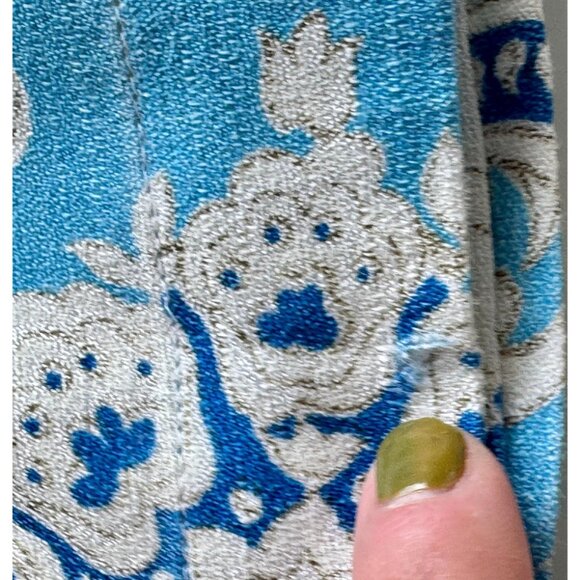 Vintage 60s curtain, blue, white abstract floral, 1960s MCM panel, price for 1 - Picture 6 of 10
